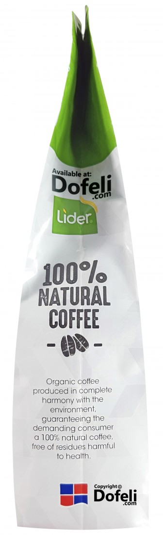 Líder Dominican organic ground coffee with natural farming and no harmful chemicals.
